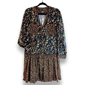 Maeve Marlie Floral Button-Front Tunic Dress Drop Waist - Black 8